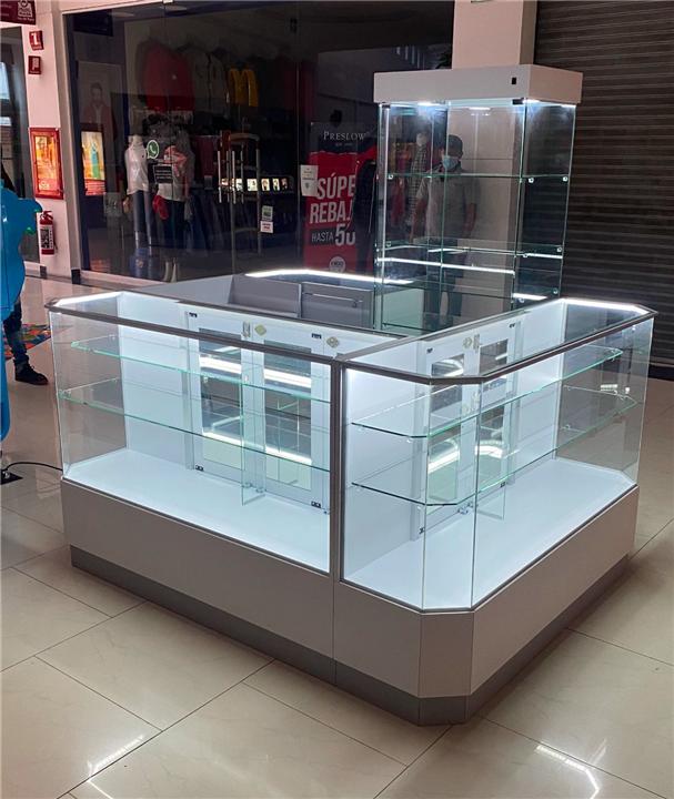 Isla de vitrinas de cristal con iluminación LED para joyería